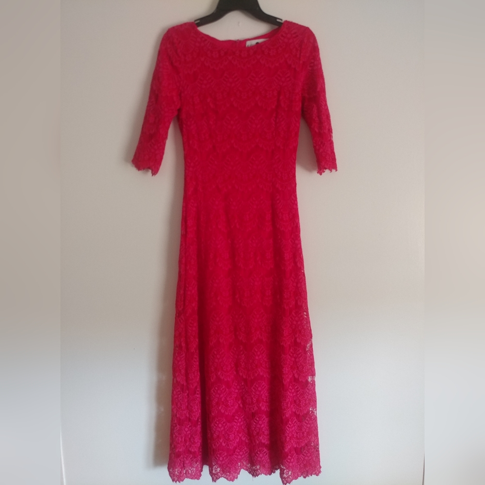 Dainty Jewells Maxi Night in Paris Lace Hot Pink Dress size M